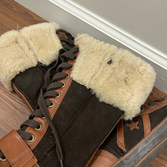 EUC Converse All Star Brown Leather Faux Fur Lace Up  Boots Size 8.5 US - Picture 5 of 5
